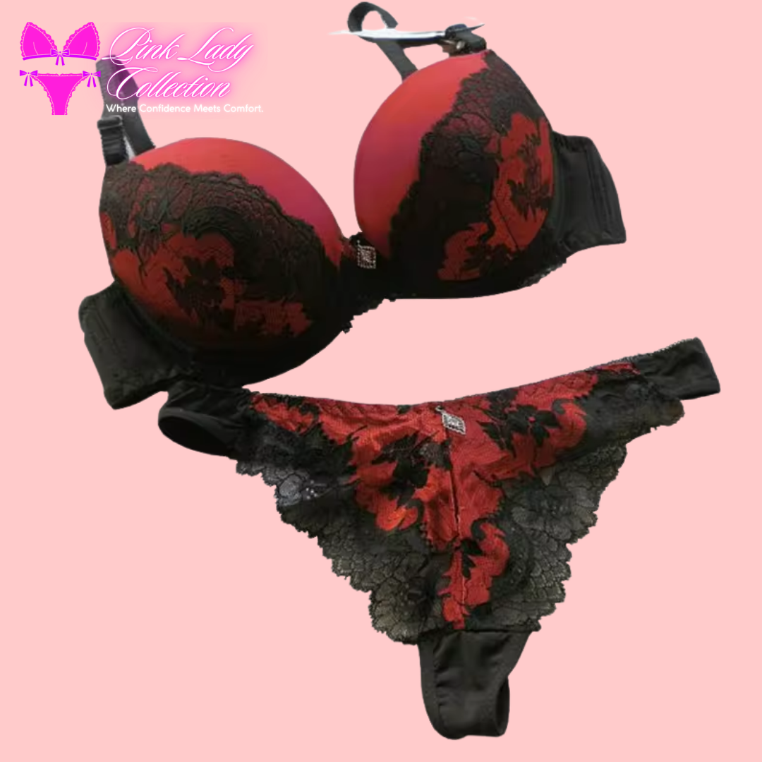 Pink lady vintage- red bra n penty set