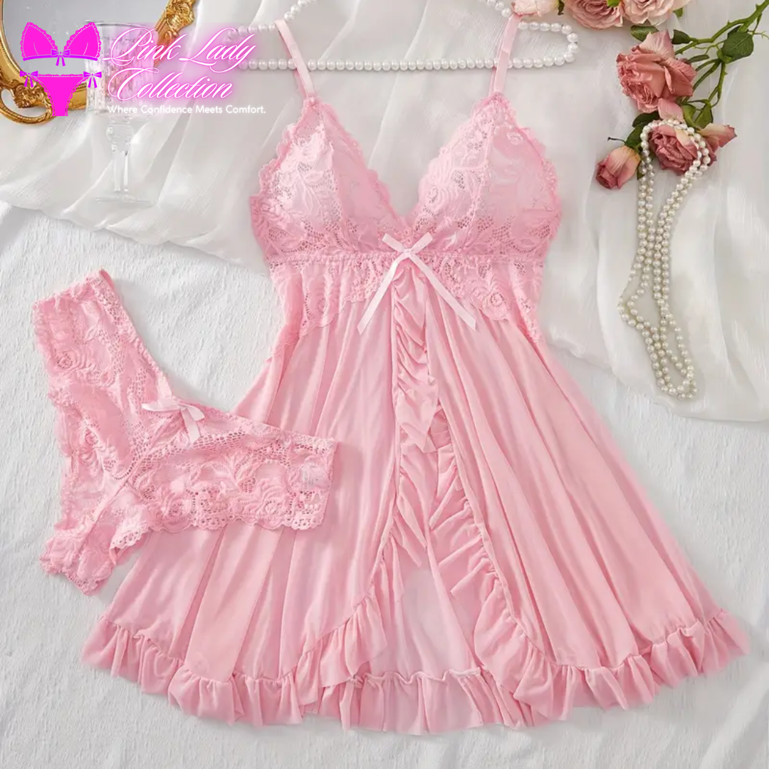 Pink Lady Lace Trimmed V Neck Nighty