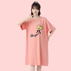 Women Short Sleeve Crewneck  Night Gown