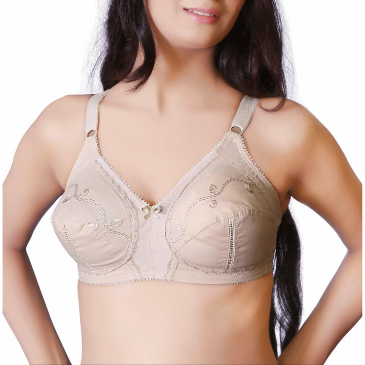 Corina Cotton- Cross Over Embroidered Non-Padded Wirefree Bra