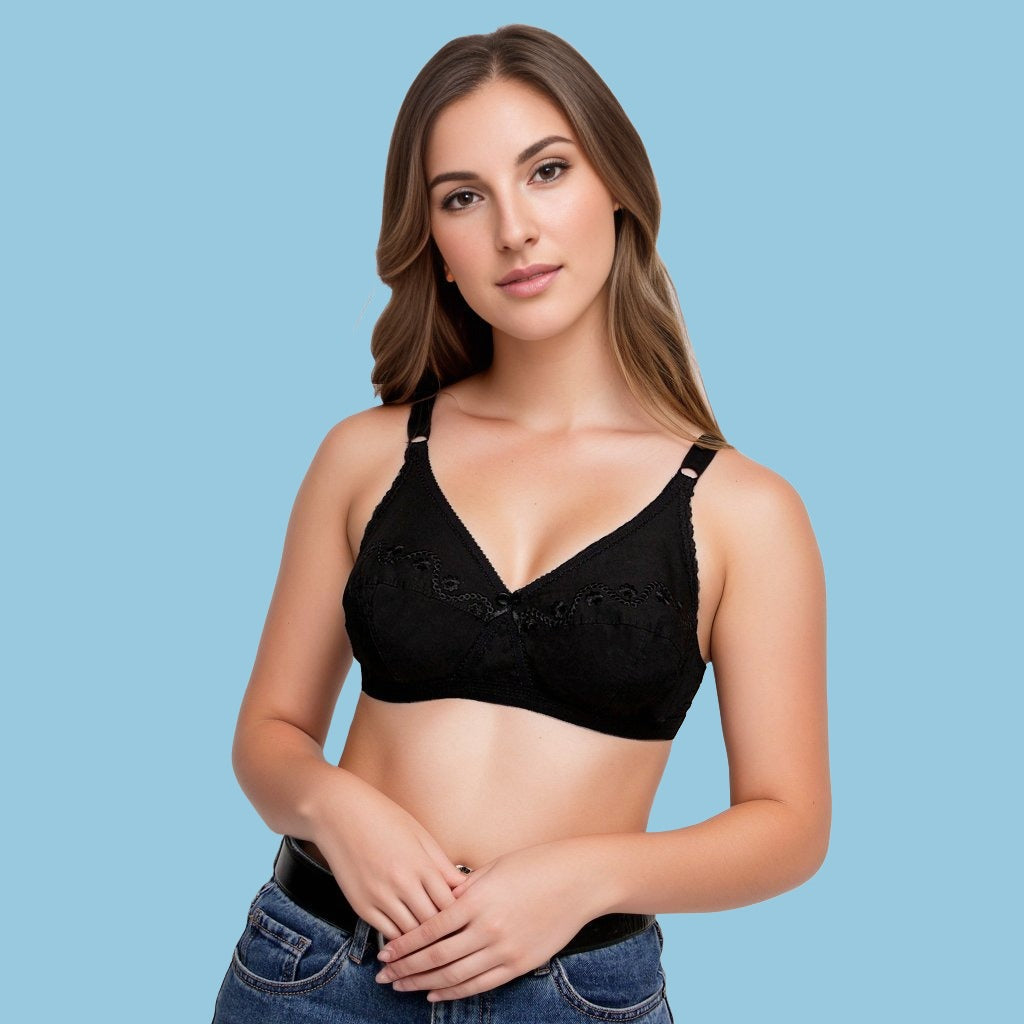 Corina Cotton- Cross Over Embroidered Non-Padded Wirefree Bra